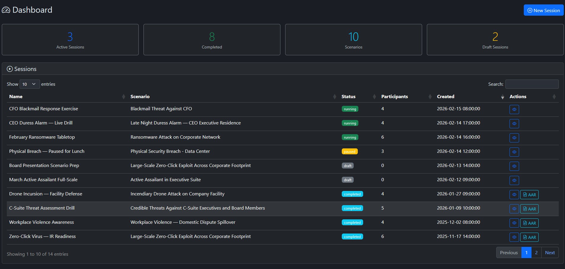 DrillsForge Dashboard — exercise overview, metrics, and quick actions